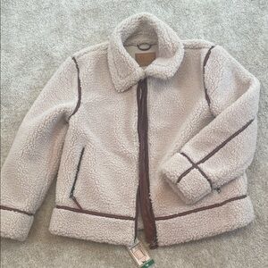 BearPaw Cream Teddy Jacket with Brown Accents